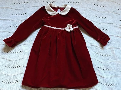 De Colección Niñas Rojo Terciopelo Formal Navidad Vacaciones Vestido Flor Estrás Corbata 2T/3T Foto 1 de 4