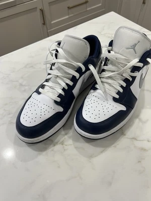 Nike basquete masculino retrô Jordan 1 cinza baixo azul 553558-141 azul cinza tamanho 13 - Imagem 1 de 4