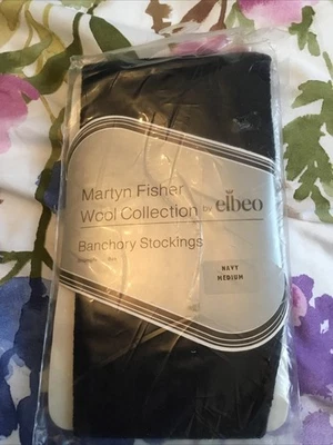 Meias de lã vintage Elbeo Martyn Fisher Banchory azul marinho médias novas com etiquetas  - Imagem 1 de 3