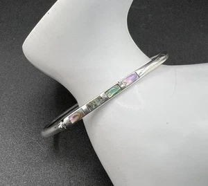 Sterling Silver Abalone Hinged Bangle Bracelet, Oval Shape - Picture 1 of 10