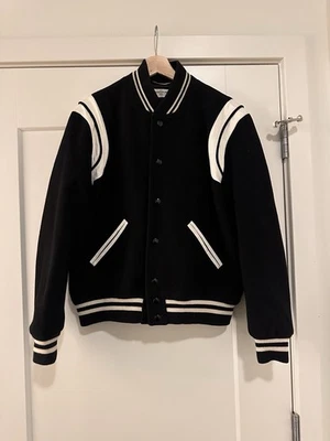 Chaqueta de peluche Saint Laurent Paris lana negra, cuero blanco talla 50  Foto 1 de 4