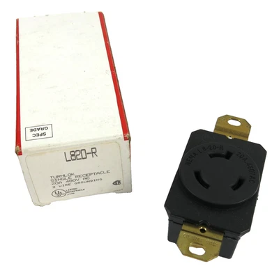 Pass & Seymour L820-R  Turnlok Receptacle Twist Locking Outlet 20A 480V 2P 3W - Image 1 of 2