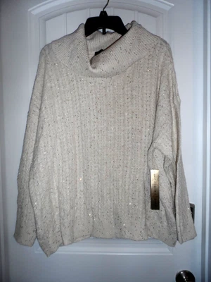 Pretty Almost Famous Talla 2X Crema Oro Lentejuelas Capucha Cuello Suéter Mujer Plus Nuevo con Etiquetas Foto 1 de 4