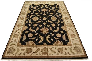 Agra Rug 9’1” x 12’2” Black Woo/Silk Traditional Hand-Knotted Oriental Carpet - Picture 1 of 15
