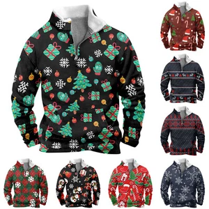 Men's Loose Casual Fashion Stand Collar Half-Zip Hoodless Sweatshirt - Picture 1 of 36