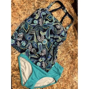 Lands End Size 6 Tankini Green Blue Paisley E55 - Picture 1 of 8