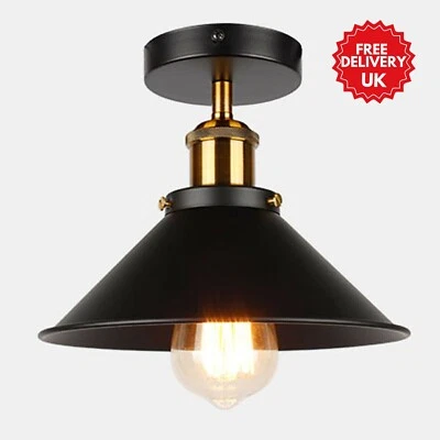 SUN_SONE Vintage Ceiling Light Retro Industrial Flush Mount Ceiling Lampshade Fitting UK