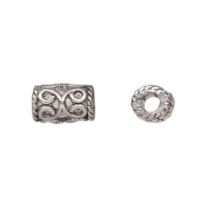 Bead, antiqued pewter, 13x9mm tube with rope edge x 1 - Picture 1 of 1