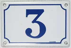 Old blue French house number 3 door gate plate plaque enamel metal sign steel - Picture 1 of 1