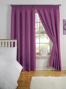 SIMPLY STYLE AUBERGINE CURTAINS THERMAL PLEAT PLAIN BLOCK PLUM BERRY PURPLE - Picture 1 of 1