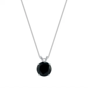 2.50 Ct Round Cut Black Solid Real 18K White Gold Solitaire Pendant 18" Necklace - Picture 1 of 3