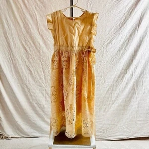 Bow Dream Cotton and Lace Girls Dress Size 10 Cream Light Beige - Picture 1 of 9