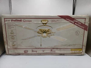 Vintage King Of Fans 52” Ceiling Fan Bright Brass & White With 4 Cane Blades NOS - Picture 1 of 3