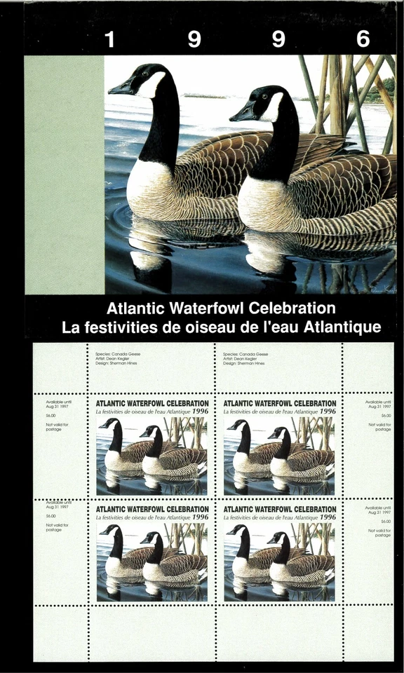 ATLANTIC WATERFOWL #2M 1996 CANADA GEESE CONSERVATION MINI SHEET OF 4 IN FOLDER - Image 1 of 1