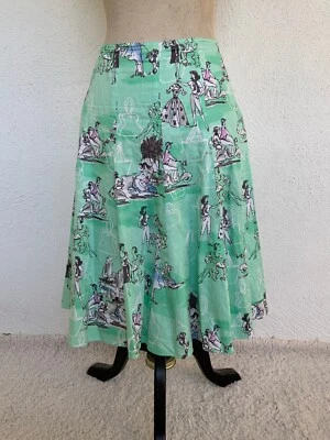 Tahari women's Vintage Style low waisted flare Skirt people print green 6/8 - Image 1 of 3