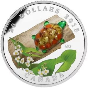 Canada 2015 $20 Venetian Glass Turtle Broadleaf Arrowhead Flower 1 oz Silver - Picture 1 of 2