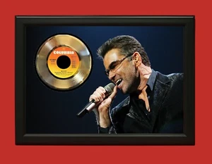 George Michael 2 Poster Arte Legno Cornice 45 Oro Record Espositore C3 - Foto 1 di 3
