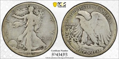 1919 D WALKING LIBERTY HALF DOLLAR PCGS VG 08 ORIGINAL LIGHT COINGREY SILVER - Image 1 of 4