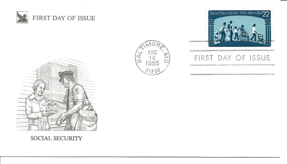 US Scott #2153, First Day Cover 8/14/85 Baltimore Single Social Security - Image 1 of 1