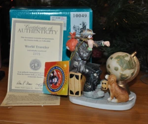 Payaso de colección Flambro Emmett Kelly Jr VIAJERO MUNDIAL con globo terráqueo #10049 certificado de autenticidad signo limitado - Imagen 1 de 5