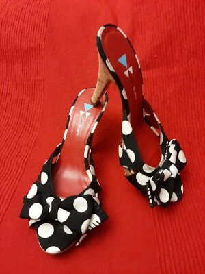 Daniblack Women’s Wanda Slide Sandals Black and White Polka Dots Retro Style 6M - Image 1 of 4