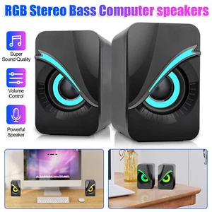 3.5mm Mini Computer Speakers Stereo Bass Sound RGB USB Wired for Desktop Laptop - Picture 1 of 7