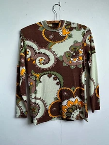 60s nylon boucle Mod top. Autumn paisley design. Zip fastening. Fitted. - Picture 1 of 5
