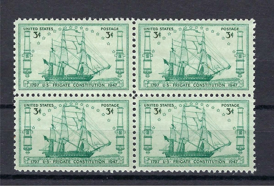 US 1947 Sc# 951 Naval Drawing of Frigate constitution ship block 4 MNH - Image 1 of 1