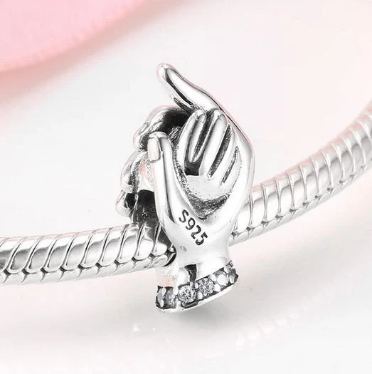 Charm Perle Hand Hände Symbol Zirkon 925 Silber - Anhänger für Armband - Bild 1 von 1