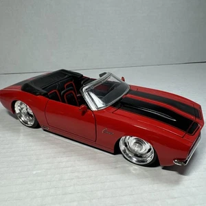 JADA BTM 1967 CHEVY CAMARO 1:24 RED WITH BLACK STRIPE CONVERTIBLE Custom Wheels - Picture 1 of 21
