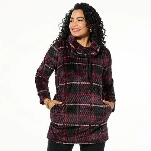Xadrez Borgonha HUE Pelúcia e Aconchegante Capuz Pescoço Espreguiçadeira Tamanho M Macia Presente de Natal Novo - Imagem 1 de 1