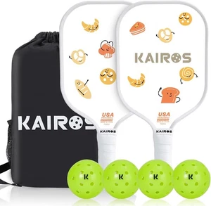 KAIROS Pickleball Set USAPA Approved 2 Rackets 4 Pickle Balls, Non-Slip Grip - Picture 1 of 6