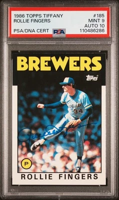1986 Topps Tiffany #185 Rollie Fingers Auto PSA/DNA PSA 9 Autograde 10 - Image 1 of 2