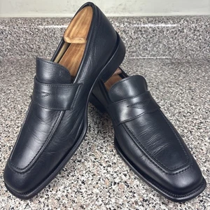 Calzoleria Hercol handgefertigte schwarze Leder-Penny-Loafer mit eckiger Zehenpartie US 9/EU 42 sehr guter Zustand - Bild 1 von 24