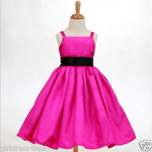 FUCSIA HOT PINK SPAGHETTI STRAPS FLOWER GIRL DRESS 12-18M 2/2T 3/4 5/6 8 10 12 - Imagen 1 de 39