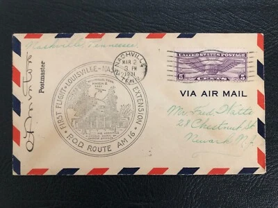 1931 AM-16 First Flight Nashville TN to Newark NJ, postmaster signed - Image 1 of 2