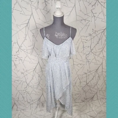 Vestido Para Mujer Abercrombie & Fitch Azul Floral Chifón Superpuesto Tirantes Alto Bajo L Foto 1 de 4