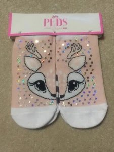 New Original Justice Store Girls Reindeer Peds 2 PR Sock Set Sz S/M Or M/L - Picture 1 of 4