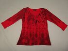 Katina Marie Shirt Women Small Red 100% Cotton Sparkle Art Print Geometric Tiger