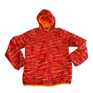 LANDS' END BOYS XL Red Orange Yellow Fire Stripe hooded Rain Jacket Windbreaker - Picture 1 of 11