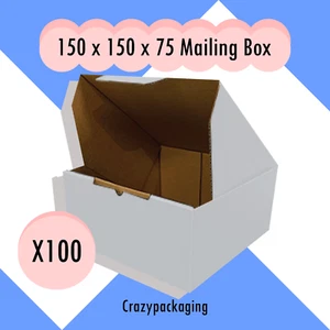 150x150x75mm Corrugated Cardboard Packaging Mailing Boxes, 100/Pack (White) - Picture 1 of 9