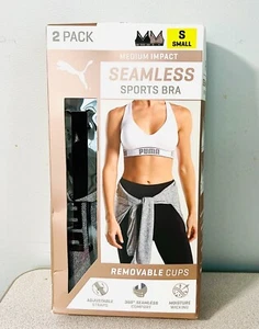 2-Pack PUMA Performance Women's Seamless Sports Bra: Black & Grey size S, NIB - Picture 1 of 4
