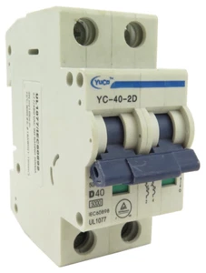 YuCo YC-40-2D Miniature Din Rail Circuit Breaker D-Curve 40-Amp 2P 480VAC 220VDC - Picture 1 of 6