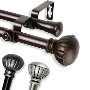 Flower 3/4” Adjustable Drapery Double Curtain Rod 28"-170" (4 sizes, 3 colors) - Picture 1 of 10