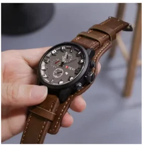 Mens Classic Retro Quartz Watch Big Dial Leather Strap Military Date Watch - Picture 1 of 11
