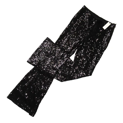 NWT by Anthropologie Joni in Black High Rise Stretch Sequin Flare Pants 4 x 32 - Image 1 of 4