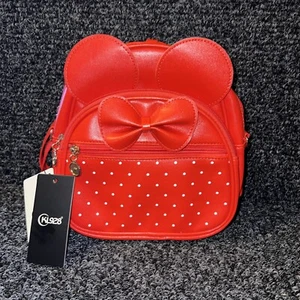 KL928 Mini Red/White Polka Dot Backpack w/Ears and Bow Accents, PU Leather, NWT - Picture 1 of 7