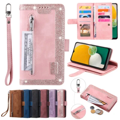 Multi Card Wallet Case Zip Leather Flip Cover for Samsung Galaxy A14/A24/A34/A54 - Image 1 of 4