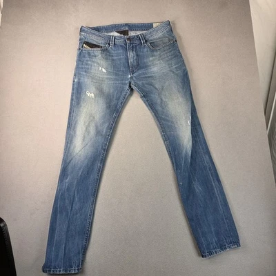 Diesel Jeans Mens 33x32 Blue Thavar Slim-Skinny Distressed Denim Wash 0833E - Image 1 of 4
