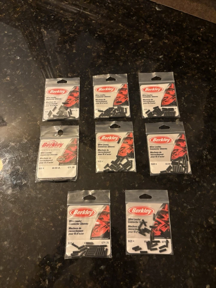 8 paquetes de 25 manguitos de conector Berkley Wire Leader tamaño 4 60-80 lb. 200 TOTAL Foto 1 de 2